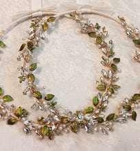 Load image into Gallery viewer, Green Leaf Greek Orthodox Stefana Crowns, Crystal Stefana in White or Ivory