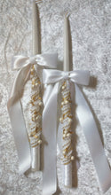 Load image into Gallery viewer, Gold Leaf Greek Orthodox Lambathes Wedding Candles Greek Baptism Lambades