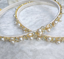 Load image into Gallery viewer, Greek Stefana Crowns, Orthodox Wedding Crowns, Pearl Rhinestone Stefana Silver & Gold Options
