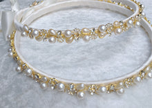 Load image into Gallery viewer, Greek Stefana Crowns, Orthodox Wedding Crowns, Pearl Rhinestone Stefana Silver & Gold Options