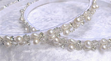 Load image into Gallery viewer, Greek Stefana Crowns, Orthodox Wedding Crowns, Pearl Rhinestone Stefana Silver & Gold Options