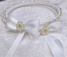 Load image into Gallery viewer, Greek Stefana Crowns, Orthodox Wedding Crowns, Pearl Rhinestone Stefana Silver & Gold Options