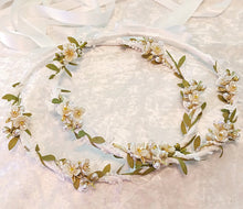 Load image into Gallery viewer, Stefana Crowns, Greek Orthodox Wedding Crowns, White Floral Stefana, Stephana