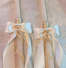 Load image into Gallery viewer, Pearl Stefana Crowns / Greek Wedding Lambathes / Gold Leaf Stefana / Orthodox Wedding Crowns and Candles / Stephana