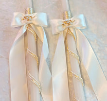 Load image into Gallery viewer, Pearl Stefana Crowns / Greek Wedding Lambathes / Gold Leaf Stefana / Orthodox Wedding Crowns and Candles / Stephana