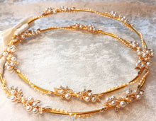 Load image into Gallery viewer, Gold Leaf Pearl Stefana Crowns, Greek Wedding Crowns, Orthodox Wedding Stefana