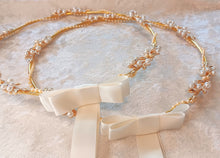 Load image into Gallery viewer, Gold Leaf Pearl Stefana Crowns, Greek Wedding Crowns, Orthodox Wedding Stefana