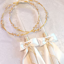 Load image into Gallery viewer, Pearl Stefana Crowns / Greek Wedding Lambathes / Gold Leaf Stefana / Orthodox Wedding Crowns and Candles / Stephana
