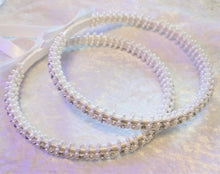 Load image into Gallery viewer, White Stefana Crowns with Rhinestones and Pearls