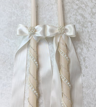 Load image into Gallery viewer, Stefana Crowns Pearl, Greek Wedding Candles, Stefana Lambathes Set, Ivory Stefana Candle Set
