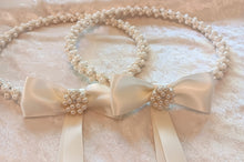 Load image into Gallery viewer, Stefana Crowns Pearl, Greek Wedding Candles, Stefana Lambathes Set, Ivory Stefana Candle Set