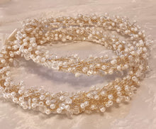 Load image into Gallery viewer, Pearl Stefana Lambathes Set, Orthodox Wedding Crowns, Greek Stefana, Greek Wedding Candles