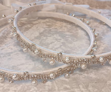 Load image into Gallery viewer, Stefana White Silver, Pearl Rhinestone Greek Crowns, Greece Tiara, Greek Orthodox Wedding Crowns, Στεφανα, Stephana