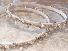 Load image into Gallery viewer, Stefana White Silver, Pearl Rhinestone Greek Crowns, Greece Tiara, Greek Orthodox Wedding Crowns, Στεφανα, Stephana