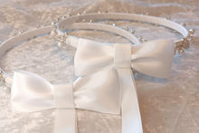 Load image into Gallery viewer, Stefana White Silver, Pearl Rhinestone Greek Crowns, Greece Tiara, Greek Orthodox Wedding Crowns, Στεφανα, Stephana