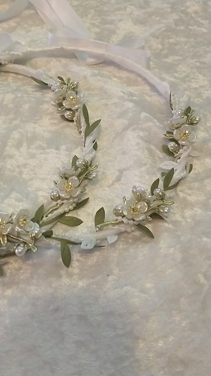 Stefana Crowns, Greek Orthodox Wedding Crowns, White Floral  display picture 2