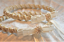 Load image into Gallery viewer, Ivory Gold Braided Stefana Crowns, Greek Orthodox Wedding Crowns, Wedding Stefana