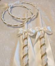 Load image into Gallery viewer, Stefana Lambathe Set, Orthodox Wedding Crowns, Greek Stefana, Greek Wedding Candles