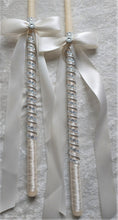 Load image into Gallery viewer, Greek Orthodox Stefana and Wedding Candle Set in White or Ivory with Silver Bling Accents