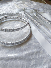 Load image into Gallery viewer, Greek Stefana and Wedding Candle Set in White and Silver, Greek Wedding Crowns and Lambathes