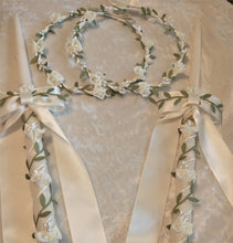 Load image into Gallery viewer, Calla Lily Stefana Lambathe Set, Orthodox Wedding Crowns, Ivory Greek Stefana, Wedding Candles