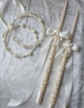 Load image into Gallery viewer, Ivory Calla Lily Stefana Crown Wedding Lambathes Greek Orthodox Wedding Candle Set