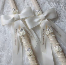 Load image into Gallery viewer, Greek Lambathes Wedding Candles - Pearl Rhinestone Lambades Wedding - Othodox Wedding Candles