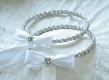 Load image into Gallery viewer, Crystal Stefana Lambathes Set, Orthodox Wedding Crowns, Greek Stefana, Rhinestone Stefana, Greece Wedding Crowns, 24" Lambades, White Stefana