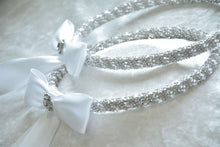 Load image into Gallery viewer, Crystal Stefana Lambathes Set, Orthodox Wedding Crowns, Greek Stefana, Rhinestone Stefana, Greece Wedding Crowns, 24" Lambades, White Stefana