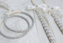 Load image into Gallery viewer, Crystal Rhinestone and Pearl Greek Orthodox Stefana and Wedding Candle Set