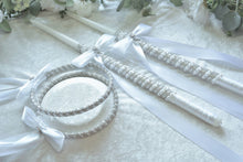 Load image into Gallery viewer, Crystal Stefana Lambathes Set, Orthodox Wedding Crowns, Greek Stefana, Rhinestone Stefana, Greece Wedding Crowns, 24" Lambades, White Stefana