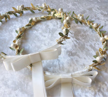 Load image into Gallery viewer, Pearl Stefana Lambathes Set, Orthodox Wedding Crowns, Greek Stefana, Greek Wedding Candles