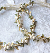 Load image into Gallery viewer, Pearl Stefana Lambathes Set, Orthodox Wedding Crowns, Greek Stefana, Greek Wedding Candles