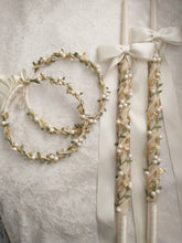 Load image into Gallery viewer, Pearl Stefana Lambathes Set, Orthodox Wedding Crowns, Greek Stefana, Greek Wedding Candles