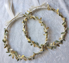 Load image into Gallery viewer, Green and Gold Olive Leaf Greek Stefana Crowns