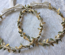 Load image into Gallery viewer, Green and Gold Olive Leaf Greek Stefana Crowns