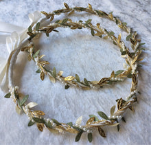 Load image into Gallery viewer, Green and Gold Olive Leaf Greek Stefana Crowns
