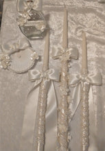 Load image into Gallery viewer, Greek Orthodox Baptism Lambades - Ivory Baptismal Set - Oil Bottle Baptism Set - Baptism Candles