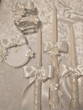 Load image into Gallery viewer, Greek Orthodox Baptism Lambades - Ivory Baptismal Set - Oil Bottle Baptism Set - Baptism Candles