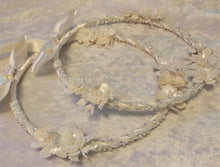Load image into Gallery viewer, Greek Stefana Set, Ivory Floral Wedding Stefana, Orthodox Wedding Crowns
