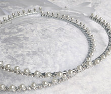 Load image into Gallery viewer, Greek Stefana Crowns with Dainty White Pearls and Rhinestones