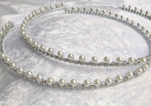 Load image into Gallery viewer, Greek Stefana Crowns with Dainty White Pearls and Rhinestones