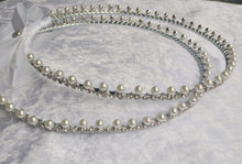 Load image into Gallery viewer, Greek Stefana Crowns with Dainty White Pearls and Rhinestones