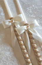 Load image into Gallery viewer, Greek Lambathes Wedding Candles - Gold Lambades Wedding - Othodox Wedding Candles
