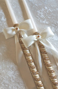 Greek Lambathes Wedding Candles - Gold Lambades Wedding - Othodox Wedding Candles