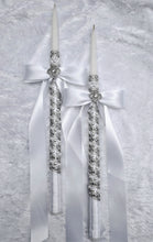 Load image into Gallery viewer, Crystal Stefana Lambathes Set, Orthodox Wedding Crowns, Greek Stefana, Rhinestone Stefana, Greece Wedding Crowns, 24" Lambades, White Stefana