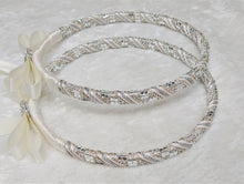 Load image into Gallery viewer, Crystal Greek Stefana Crowns, Orthodox Wedding Crowns, Wedding Stefana in White or Ivory