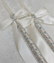 Load image into Gallery viewer, Greek Lambathes Wedding Candles - White Pearl Rhinestone Wedding Candles - Lambades Wedding