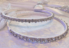 Load image into Gallery viewer, Stefana Lambathes Set, Orthodox Wedding Crowns, Greek Stefana, Crystal Rhinestone Stefana, Greece Wedding Crowns, 24" Lambades, White Stefana