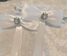 Load image into Gallery viewer, Stefana Lambathes Set, Orthodox Wedding Crowns, Greek Stefana, Crystal Rhinestone Stefana, Greece Wedding Crowns, 24" Lambades, White Stefana